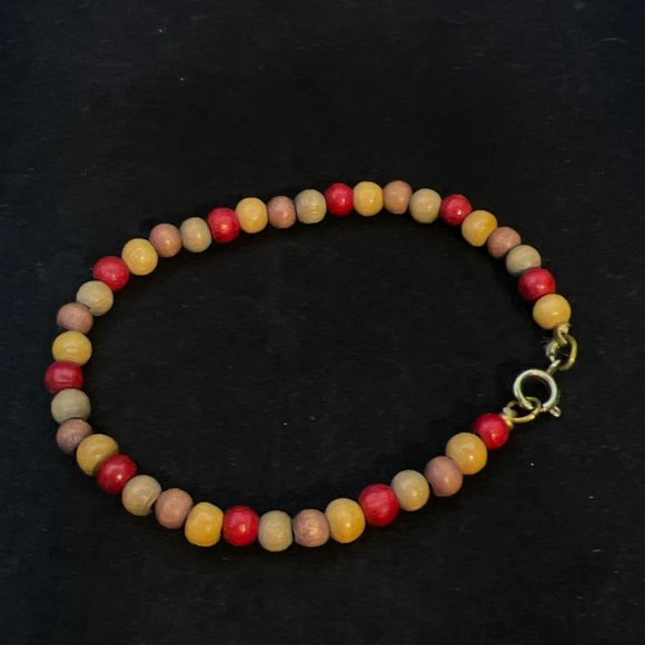 Vintage Red, Tan & Brown Wooden Bead Necklace And Bracelet Set (310) - Picture 7 of 7